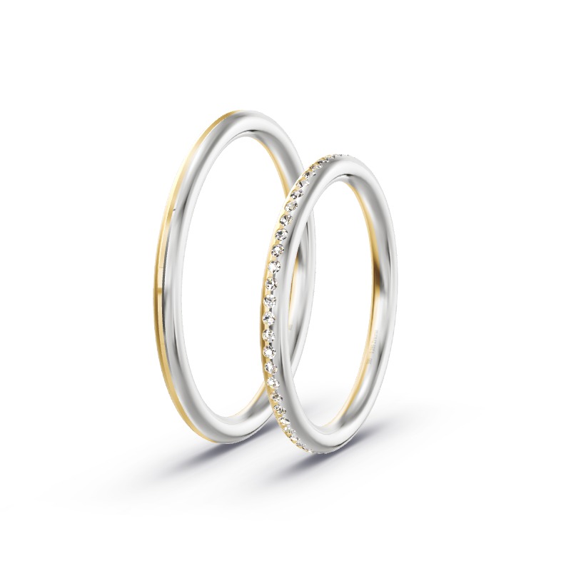 2 Eheringe / Partnerringe 585 Gold BiColor - Modell 2335 Grasberg