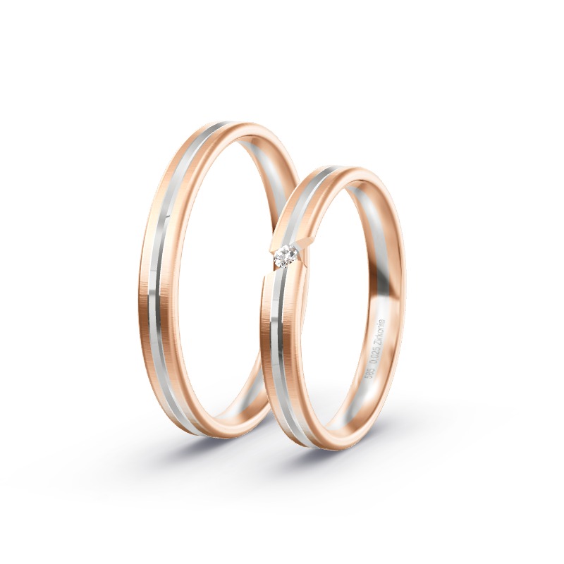 2 Eheringe / Partnerringe 585 Gold BiColor - Modell 2410 Niederhausen