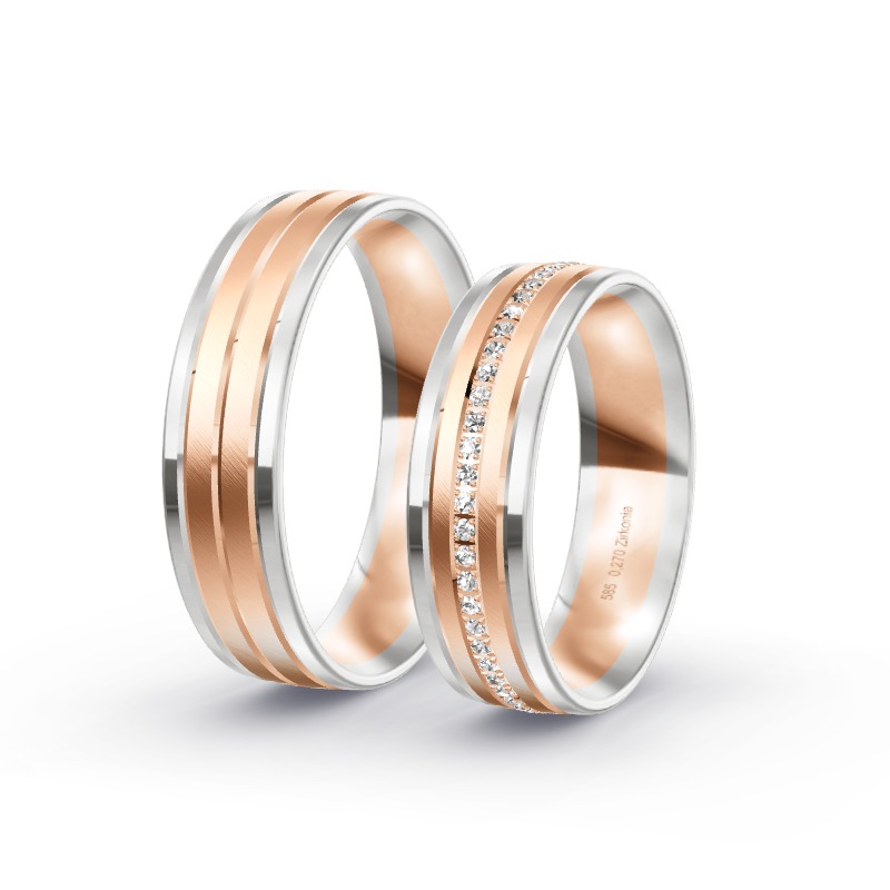 2 Eheringe / Partnerringe 585 Gold BiColor - Modell 2381 Eichendorf